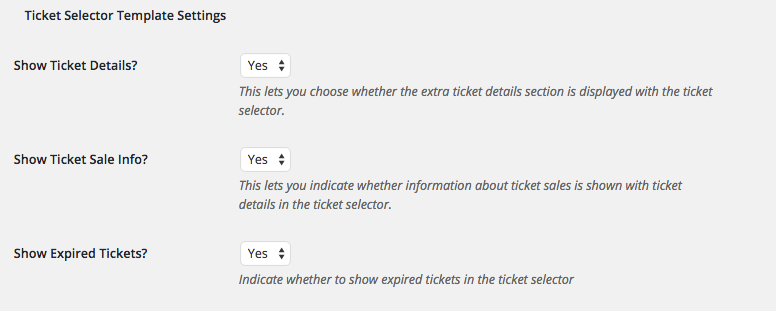 Ticket Selector Details Template Settings
