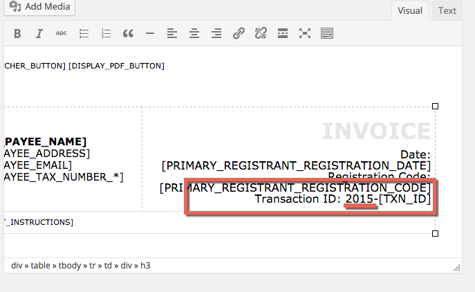 Change or append a number to the invoice template transaction number